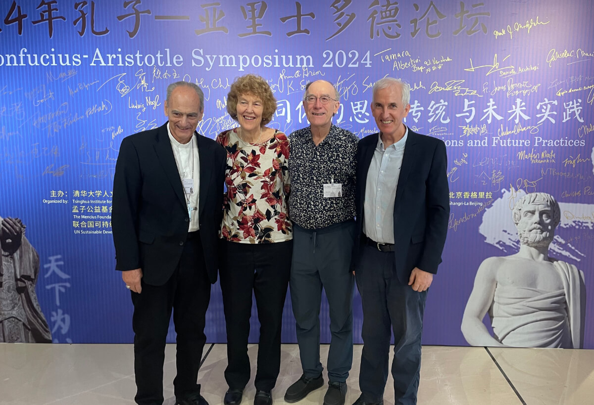 (L to R) - Bishop Marcelo Sánchez Sorondo, Mary Evelyn Tucker, John Grim and Dan Troy in Beijing. Photo: Fr Dan Troy SSC