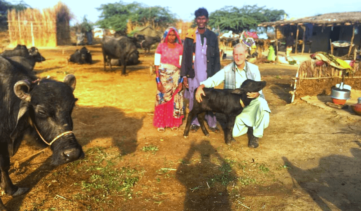 Fr Dan O’Connor with a Parkari Kohli couple in one of the villages where he constantly visits for pastoral work. Photo: Fr Dan O’Connor