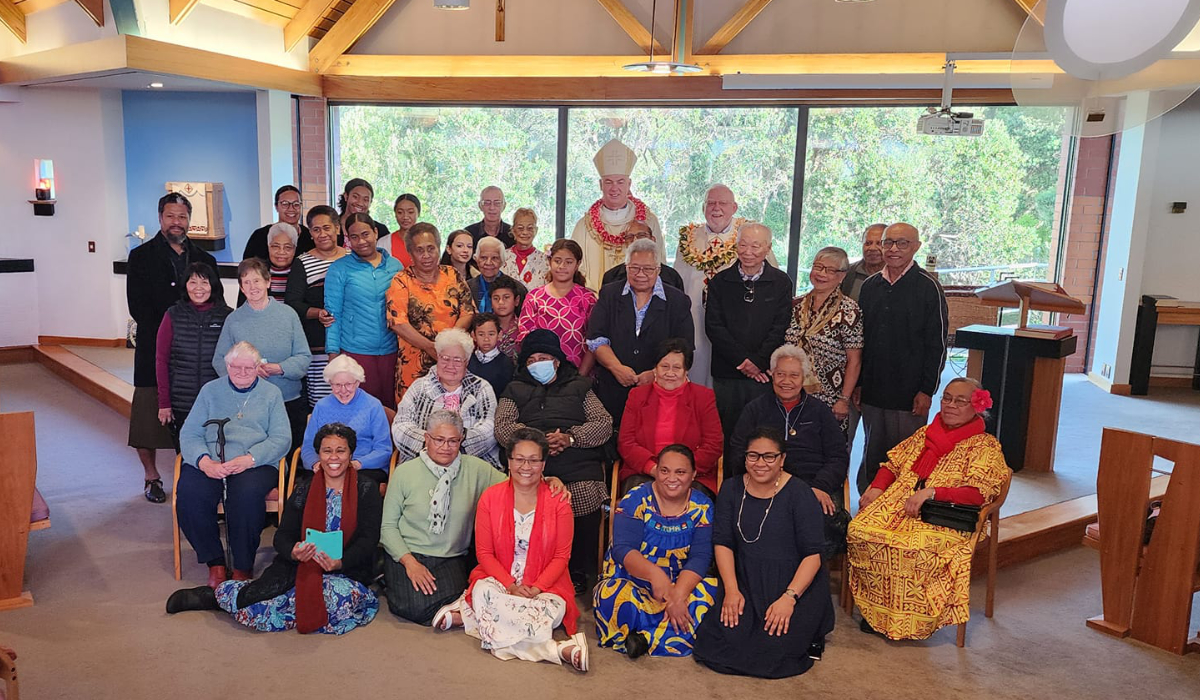 Members of the Fiji Catholic community of the Archdiocese of Wellington with Archbishop Paul Martin at the mass celebrated on the feast of Corpus Christi.